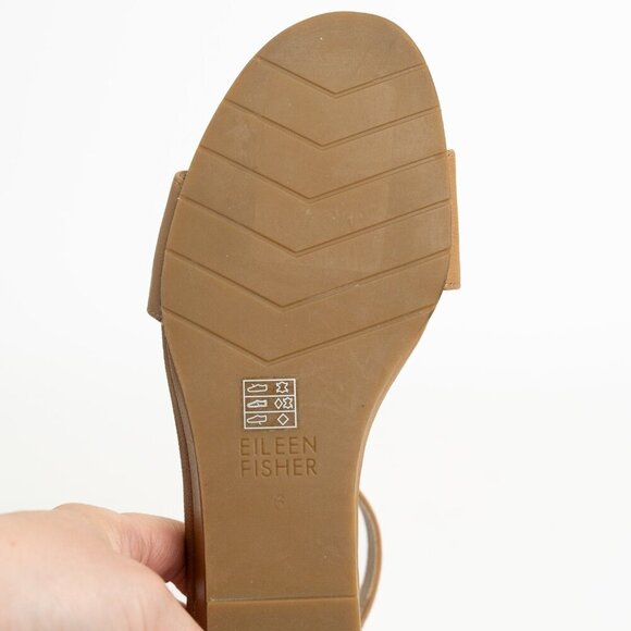 ✨ Eileen Fisher Leather Wedge Sandal Mara Tumbled Tan - Picture 14 of 15